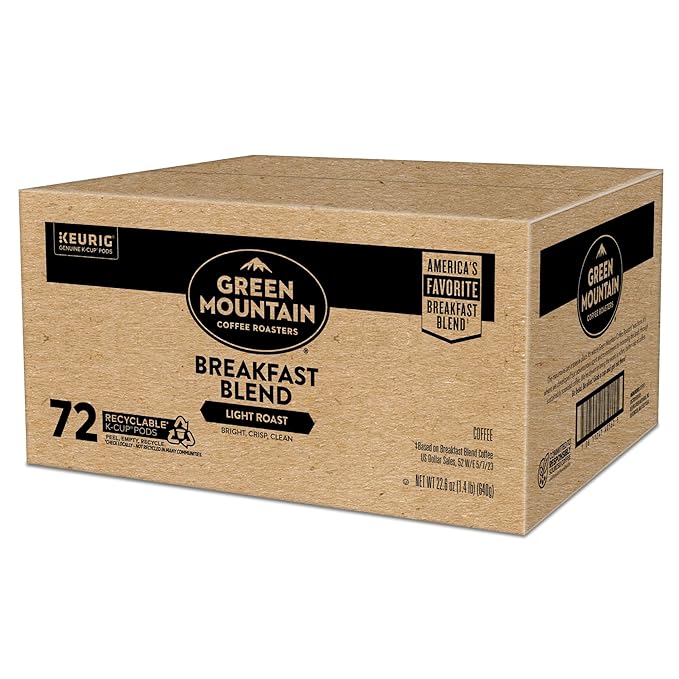 Green Mountain Coffee Roasters Breakfast Blend Single-Serve Keurig K-Cup Pods, Light Roast Coffee, 72 Count