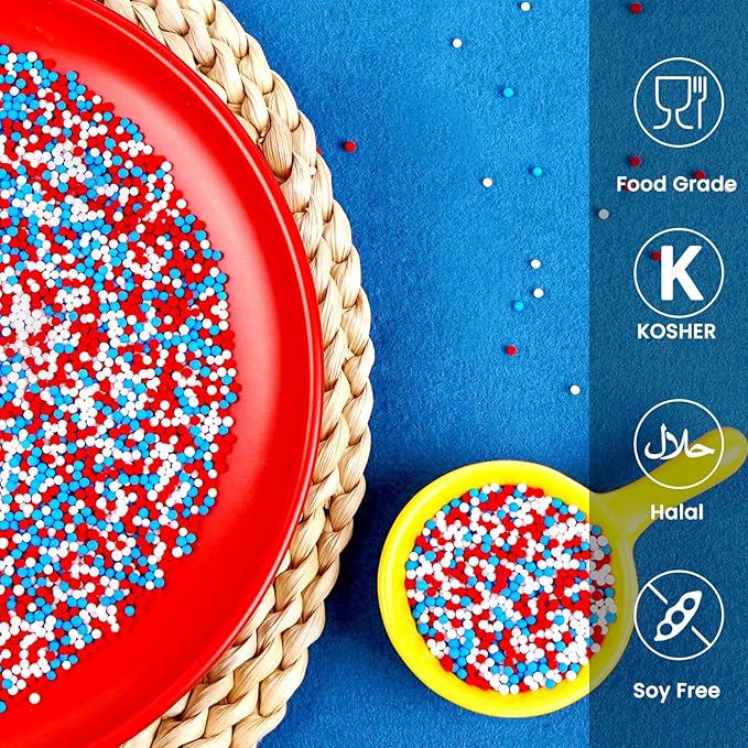 4th of July, Patriotic Sprinkles for Cake Decorating, Red White Blue Sprinkles, 110g/3.88oz, Cupcake Decoration, Cupcake Toppings, Ice Cream(Red/White/Blue)