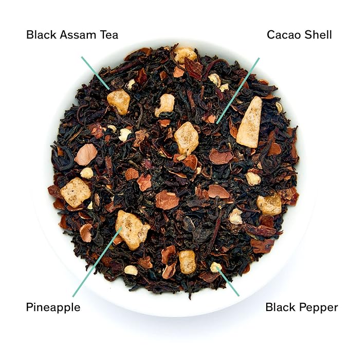 August Uncommon Silencio Loose Leaf Tea ??Dried Pineapple, Cacao Shell and Assam Tea ??Vegan, Gluten-Free, and Non-GMO South Indian Black Tea ??Bold and Tropical Flavor in a Resealable Pouch (1.8oz)