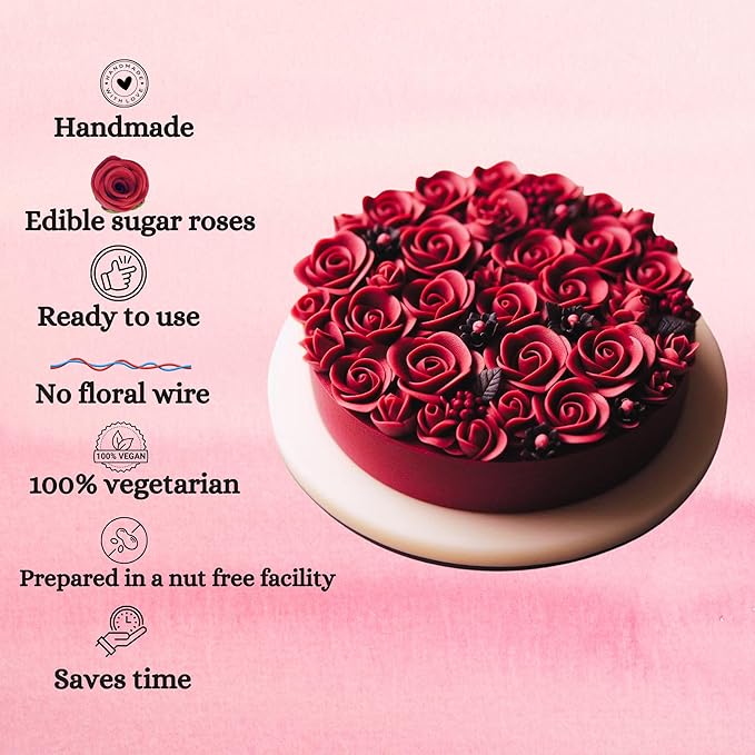 Confect Edible Flower | Edible Flower for cake decorations | Edible Flower Cupcake Toppers | | Cupcakes & Doughnut Edible Toppers | Viva Magenta Sugar Flower-Vegan, Gluten-Free, Soy-Free, Dairy-Free, Palm Oil-Free -Pack of 12