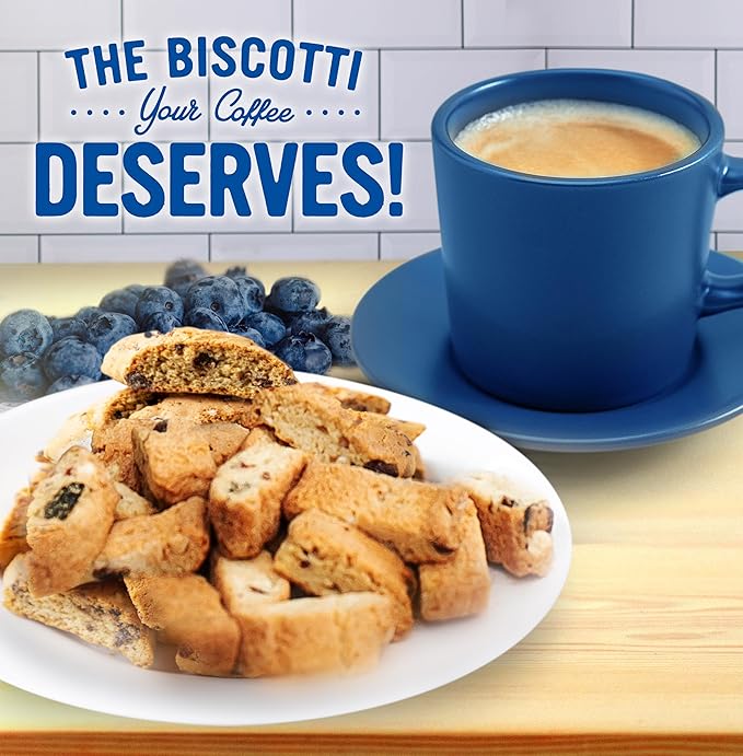 Cooper Street Twice Baked Lemon Blueberry Biscotti Cookies - Light, Crispy Mini Biscotti Cookies Ideal with Coffee - Traditional Low Calorie Italian Snacks - Kosher, Dairy, Peanut & Soy Free (6 Pack)