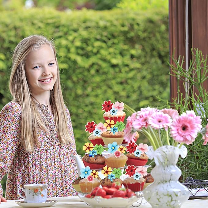 72 PCS Edible Flowers Cupcake Toppers Edible Wedding Engagement Flowers Cupcake Decorations Wafer Paper Flowers Cupcake Picks for Baby Shower Wedding Birthday Party Cake Food Decorations Supplies