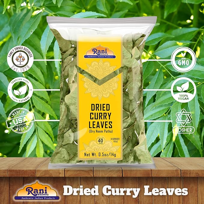 Rani Dried Curry Whole Leaves (Kari Neem Patha) Indian Spice 0.5oz (14g) ~ Non-irradiated | All Natural | Vegan | Gluten Friendly | NON-GMO | Product of USA