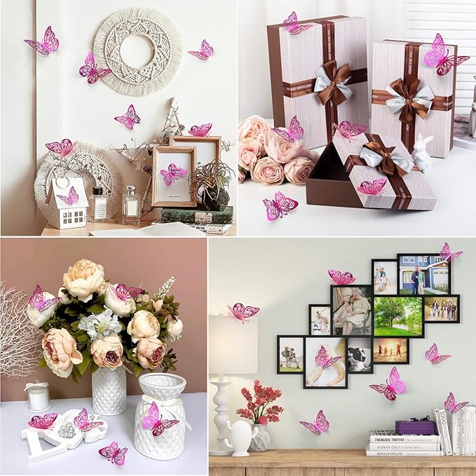 72 Pcs Butterfly Decorations, 3 Sizes 3 Styles, 3D Butterfly Wall Decor, Butterfly Party Decorations, Birthday Decorations, Butterflies for Crafts, Cake Decorating, Wall Stickers Room Decor(Purple)