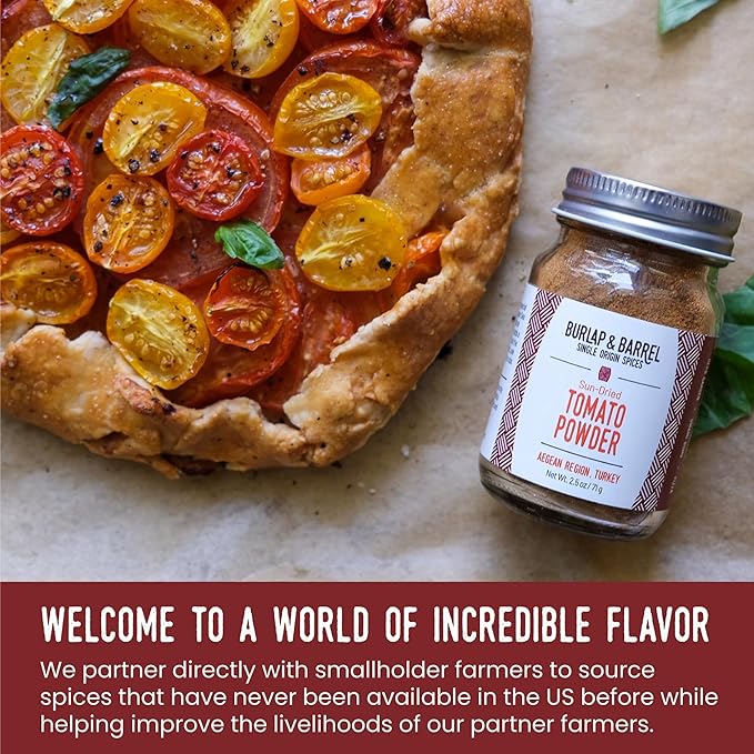 Burlap & Barrel Sun-Dried Tomato Powder - Add Deep Umami & Savory Tanginess to Dishes - for Popcorn, Fried Chicken, Sauces & Salads - As seen on Shark Tank - 2.5oz Glass Jar