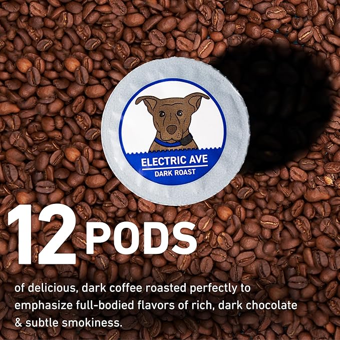 Stella Blue K-Cup Coffee Pods, Electric Avenue Blend, Dark Roast with Toffee, Dark Chocolate & Smoky Notes, 100% Arabica, Ethically Sourced from Central & South America, 12 Recyclable Pods
