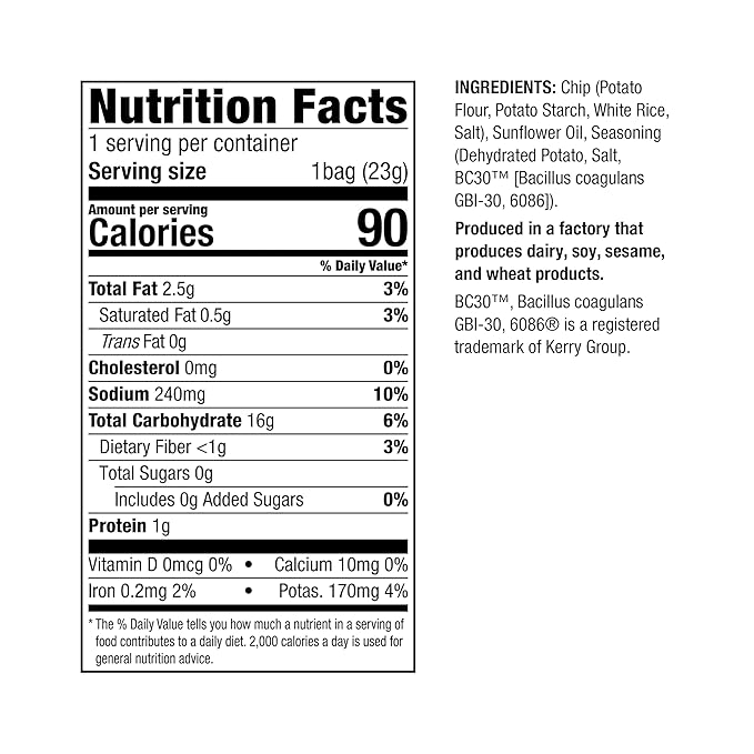 WonderSlim Potato Well Chips, Sea Salt, With Probiotics & Immune Support, Vegan, Gluten Free (12ct)