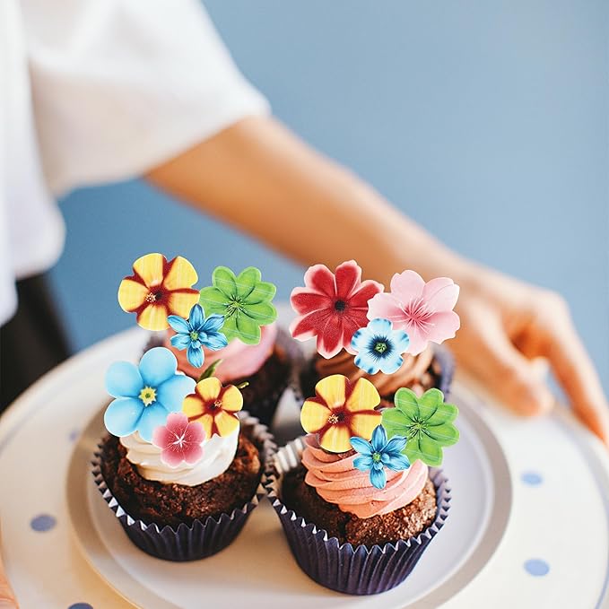 72 PCS Edible Flowers Cupcake Toppers Edible Wedding Engagement Flowers Cupcake Decorations Wafer Paper Flowers Cupcake Picks for Baby Shower Wedding Birthday Party Cake Food Decorations Supplies