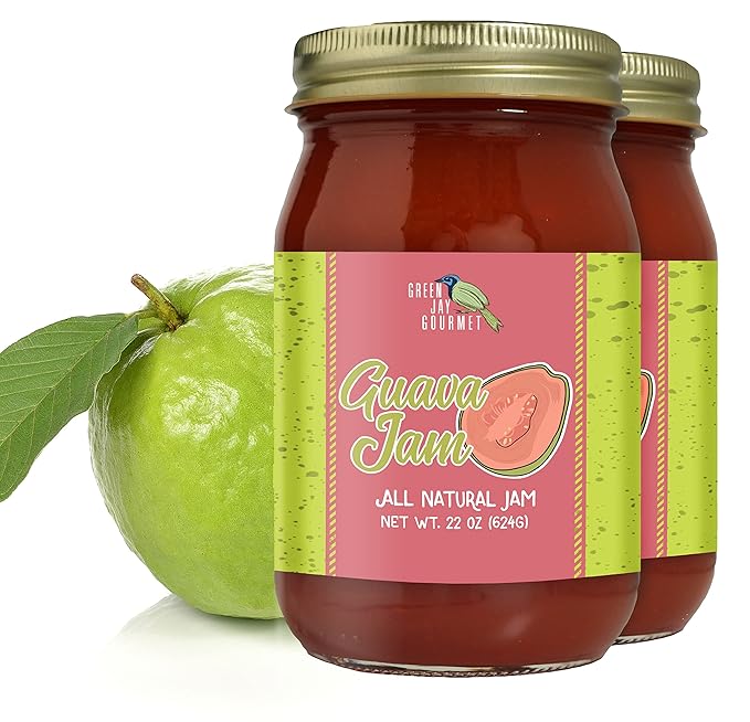Green Jay Gourmet Guava Jam - All-Natural Fruit Jam with Guava Fruit & Lemon Juice - Vegan, Gluten-free Jam - Contains No Preservatives or Corn Syrup - Made in USA - 2 x 22 Ounces