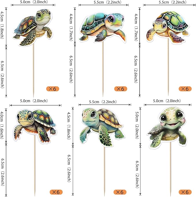 36 Pack Turtle Cupcake Toppers Sea Animals Turtle Cupcake Picks Sea Animals Theme Baby Shower Kids Birthday Cupcake Decoration Party Decoration Supplies 2