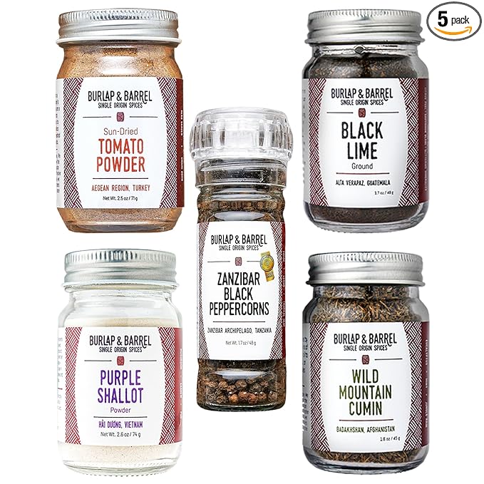 Burlap & Barrel BBQ Rub & Seasoning Gift Set ??5 Jars of Single-Origin Spices Including Zanzibar Black Peppercorns ??Meat & Grill Seasoning - As seen on Shark Tank