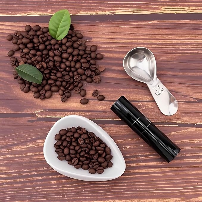 Coffee Bean Dosing Cup and Spray Bottle Set, Coffee Bar Espresso Accessories, Ceramic Dosing Vessel/Single Dose Measuring Tray with Stainless steel spoon For Coffee or Tea, Coffee Lover Gifts