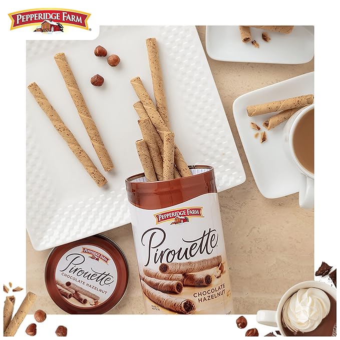 Pepperidge Farm Pirouette Cookies, Chocolate Hazelnut Créme Filled Wafers, 13.5 Oz Tin (Pack of 2)