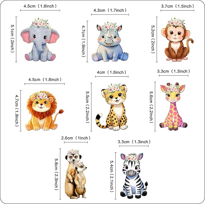 40Pcs Edible Floral Jungle Safari Animal Cupcake Toppers Wafer Paper Safari Theme Cake Toppers Decoration for Animal Drink Topper Birthday Party Decoration
