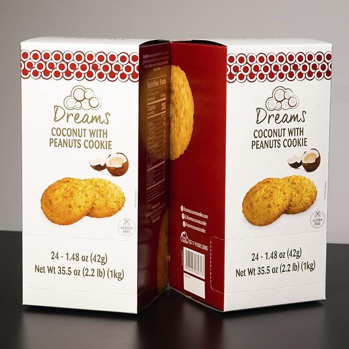 Coconut Cookie with Peanuts Cookie -Healthy Snacks, Gluten-Free, Protein and Nutrient Packed – DREAMS COCONUT – 1 box with 24 units (x 1.48oz/42g), 35.52oz/ 1008g