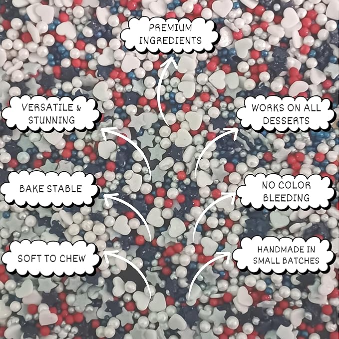 Confect Cake Mate Dessert Sprinkles ??Red, White & Silver Edible Sprinkles ??Pearl, Star & Heart Shapes ?밫oppings for Cake Decorating, Cupcakes, Cookies & Ice Cream | Vegan, Gluten-Free, Soy-Free, Dairy-Free, Palm Oil-Free- 4.2 Oz
