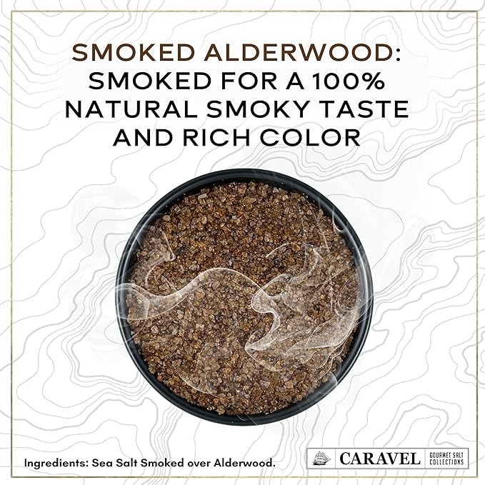 Alderwood Smoked Sea Salt Mega Sampler, Smoked Bacon Chipotle, Garlic & Onion Sea Salt, 4 oz Jar 4-Pack, Caravel Gourmet
