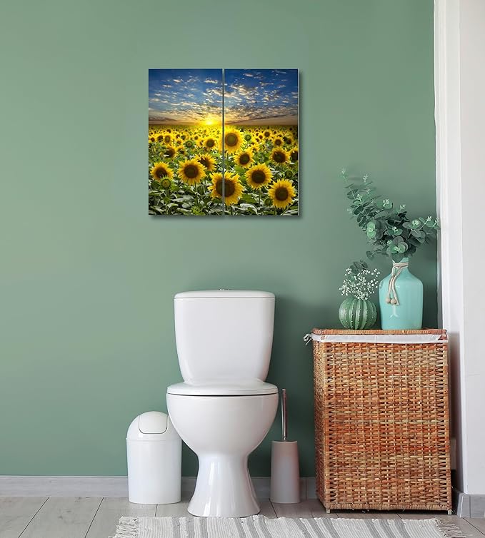 Sunflower Canvas Wall Art Decor - 2 Piece Set, Decorative Multi Panel Split Prints - Flower Field Landscape Picture for Living Room, Kitchen, Bedroom, Office & Home Decor Gift