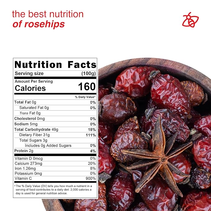 Arashan Whole Dried Rosehips 1 Pound - 100% Natural & Raw with No Additives. Perfect ingredient for Herbal Teas, Jam, Syrup, Bread. Nutritious Snack with Vitamins C,A,B,E