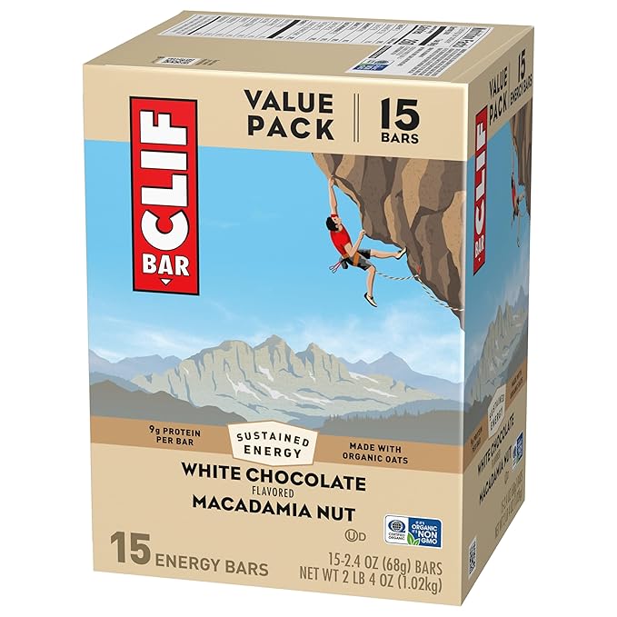 CLIF BAR - White Chocolate Macadamia Nut Flavor - Made with Organic Oats - Energy Bars - Non-GMO - Plant Based Protein Bars (15 Pack)
