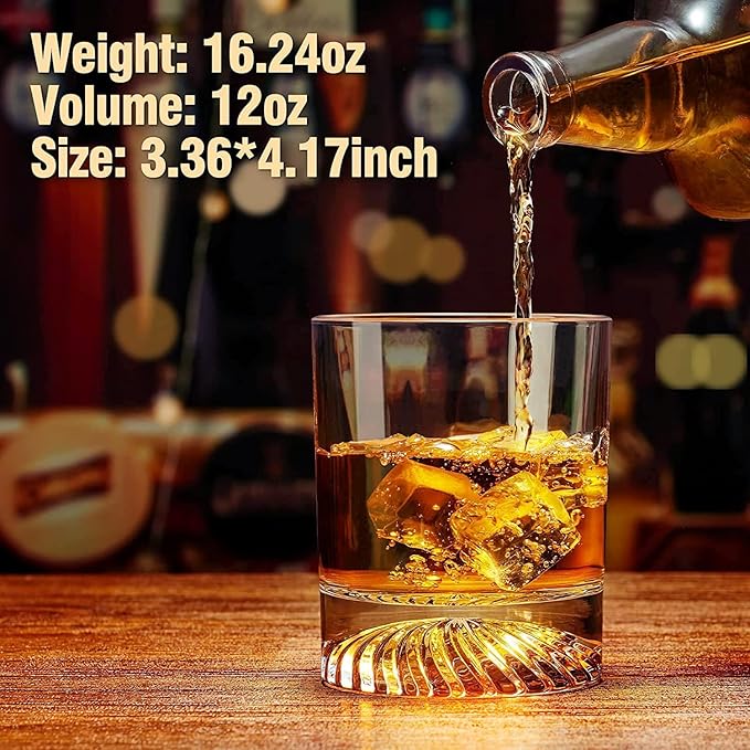 Whiskey Glasses Old Fashioned Glasses Set of 4 12oz Rocks Glasses Gift for Men Women Drinking Bourbon Scotch Cocktails Rum Cognac Vodka at Home Bar