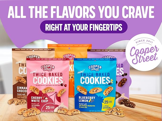 Cooper Street Twice Baked Biscotti Cookies Variety Pack - 1.25 Pounds Per Bag (4 Pack) - Gourmet Cookies Ideal With Coffee Or Tea | Peanut and Dairy Free Low Sodium Breakfast or On-The-Go Snack