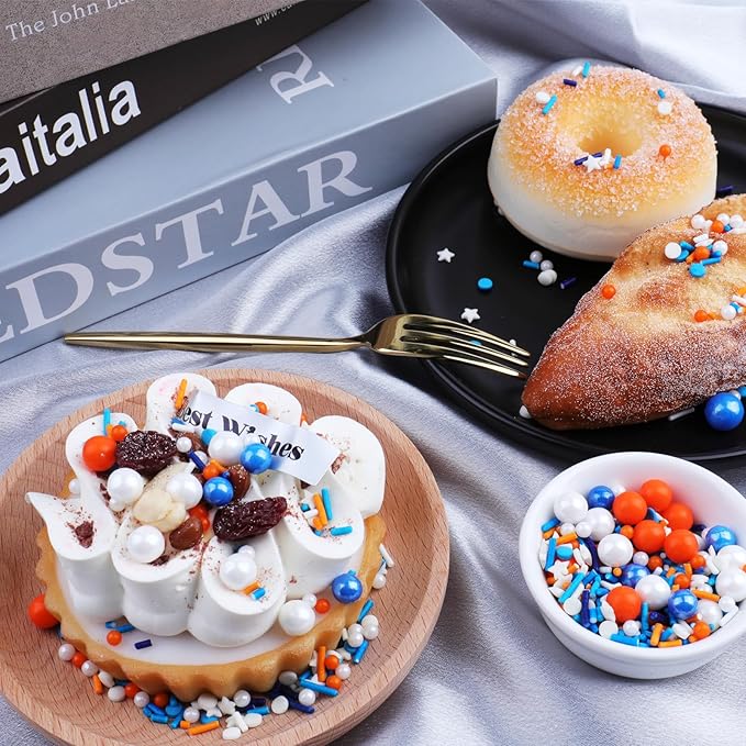 Orange and Blue Sprinkles for Cake Decorating, Edible Pearl and Jimmies Mix, Perfect for Cake Decorations, Baking, Ice Cream, Cookies, Cupcake Toppers
