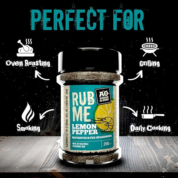 Angus & Oink | Lemon Pepper Seasoning | Sofishticated Citrus Flavour | Ideal for Seafood, Chicken & Pork | Fresh, Zesty & Herb-Infused | 235g