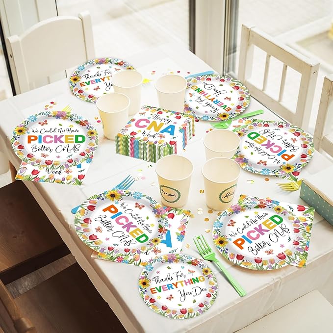 96PCS Happy CNA Week Party Decorations Nurse Week Plates and Napkins Thanks for Everything You Do Nursing Assistant Tableware Dinnerware Set for Doctors Day Medical School Grad Party Decor Supplies