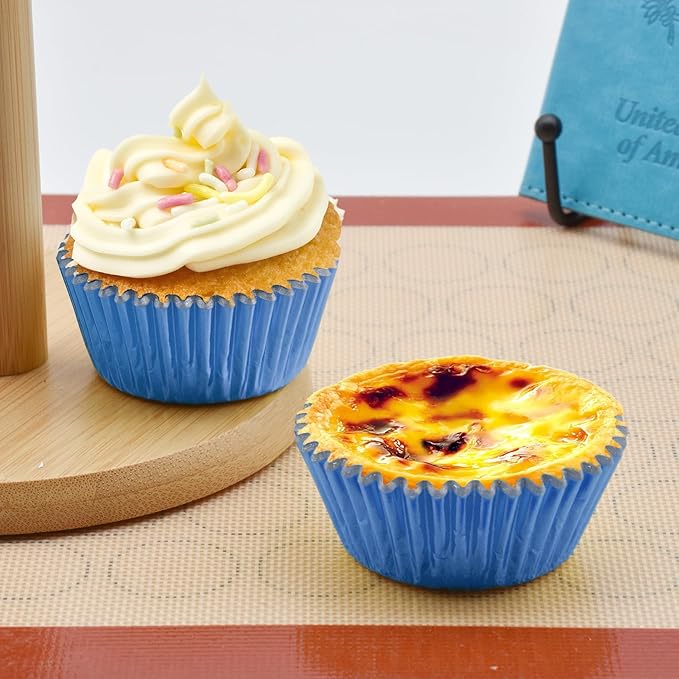 200 Pcs Blue Foil Cupcake Liners Standard Baking Cups Muffin Paper Cases