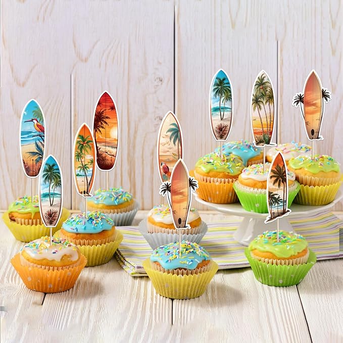 40 Pack Palm Tree Cupcake Toppers Green Palm Tree Coconuts Cupcake Picks for Summer Beach Theme Hawaii Baby Shower Birthday Party Cake Decorations Supplies