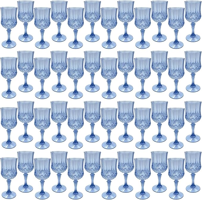 Plastic Wine Glasses,Plastic Goblets Vintage Style Cordial Drinking Glasses for Wedding Reception, Grand Event Party Supplies (100, Blue)