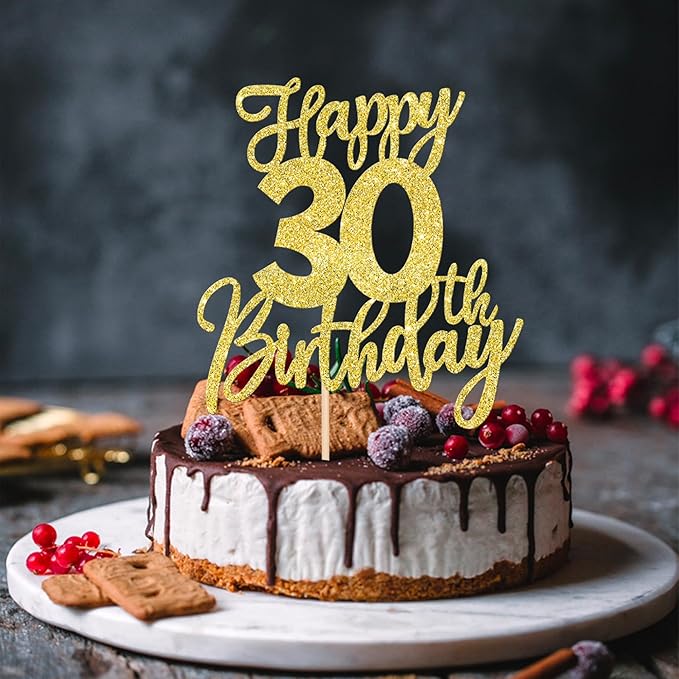 1 PCS Happy 30th Birthday Cake Topper Glitter Cheers to 30 Years Birthday Cake Pick Thirty Hello 30 Fabulous Cake Decoration for Happy 30th Birthday Anniversary Party Decorations Supplies Gold