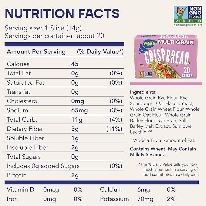 Wasa Multi Grain Crispbread, 9.7 oz (Pack of 12), Multigrain Crackers, Non-GMO Ingredients, Fat Free