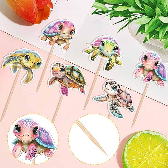 36 Pack Turtle Cupcake Toppers Sea Animals Turtle Cupcake Picks Sea Animals Theme Baby Shower Kids Birthday Cupcake Decoration Party Decoration Supplies 1