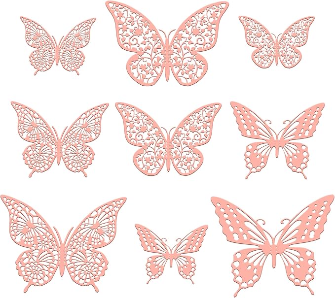 Gyufise 36 Pack Pink Glitter 3D Cupcake Toppers - Hollow Butterfly Cake Decorations for Birthday Wedding Fairy Party - Wall Sticker Decal for Background Wall Decoration