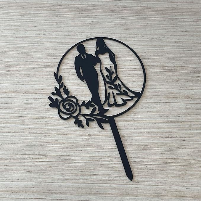 Wedding Cake Toppers Bride and Groom Black Color Acrylic Silhouette Wedding Anniverary Party Engagement Decoration