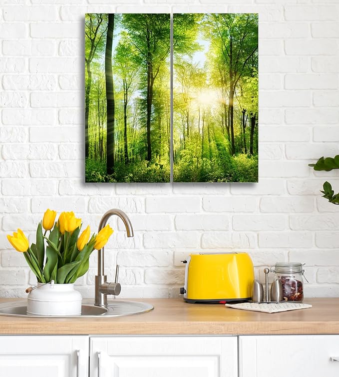 Forest Canvas Wall Art Decor - 24x24 Tree Landscape Picture - 2 Piece Set, Decorative Multi Panel Split Prints for Living Room, Kitchen, Bedroom, Office & Home Decor Gift