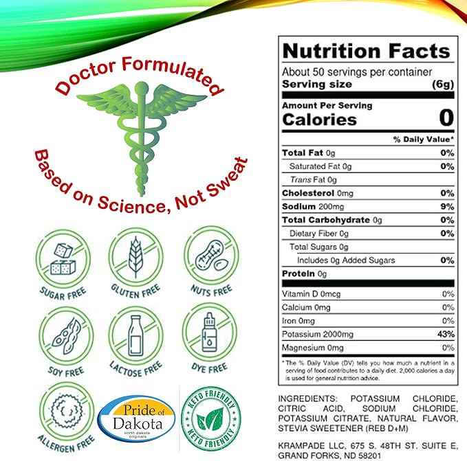 Electrolytes Powder Potassium Powder Supplement - 2000 mg Potassium | Keto Friendly | Cramp Relief and Prevention | Hydration | Zero Sugar Orange
