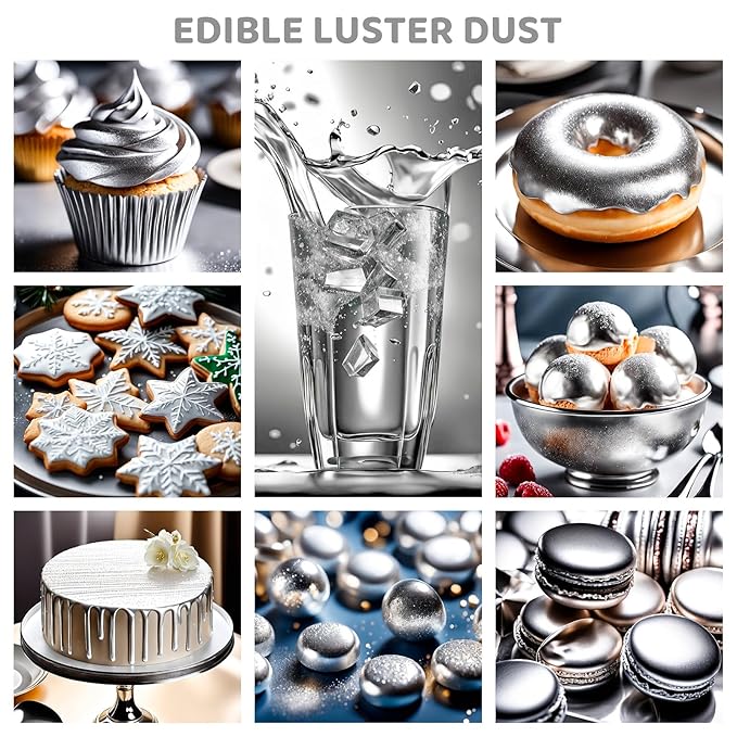 Luster Dust Edible - 15 Grams Food Grade Cake Dust Shimmer Powdered, Cherrysea Powder Luster Dust Food Coloring for Cocktails, Christmas Cookie Decorations, Cake, Drinks, Fondant, Candy - 15g/Bottle (11-Siliver)