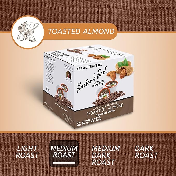 Bostonโs Best - Toasted Almond Flavored Delicious Gourmet Coffee Compatible with Keurig Coffee Maker, 1 Count (42 Single Serve Medium Roast Cups)