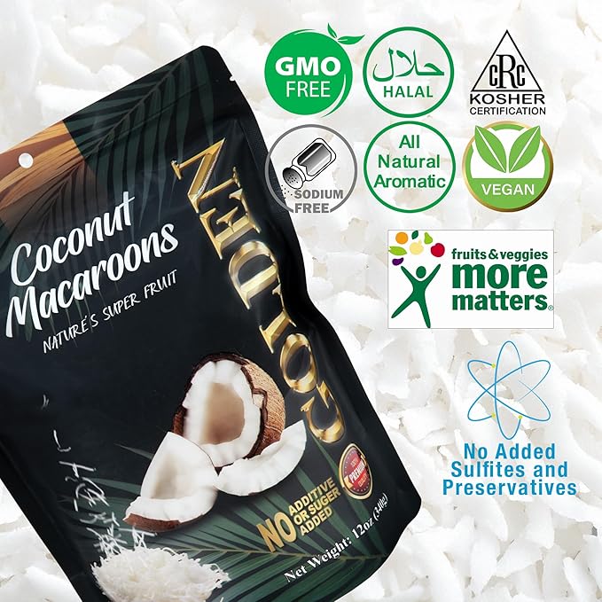 Golden Premium Quality Coconut Macaroons Slices - 12 oz (340 g) | Natural Super Fruit Perfect for Baking, Cooking & Smoothies | No Additives or Sugar Added in A Resealable Pouch Nutritious Snack