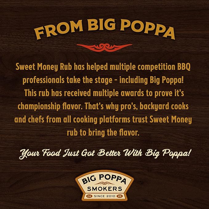 Big Poppa’s Sweet Money BBQ Rub — Award Winning Pork BBQ Rub — Gluten-Free Spice Mix — Dry Rubs for Smoking and Grilling with Granulated Honey (3 Pack Bundle)
