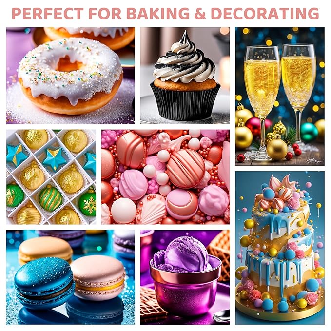 Luster Dust Edible - 15 Grams Food Grade Cake Dust Shimmer Powdered, Cherrysea Powder Luster Dust Food Coloring for Cocktails, Christmas Cookie Decorations, Cake, Drinks, Fondant, Candy - 15g/Bottle (10-Rose Gold)