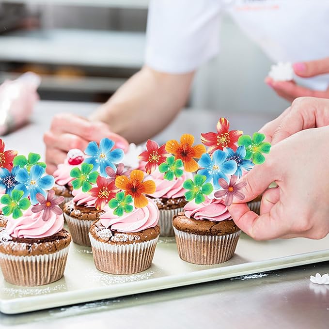 72 Pack Edible Hawaii Flowers Cake Decorations, Edible Flowers Wedding Birthday Cake Decorations Flowers Cake&Cupcake Toppers for Baby Shower Birthday Birthday Party Food Decorations