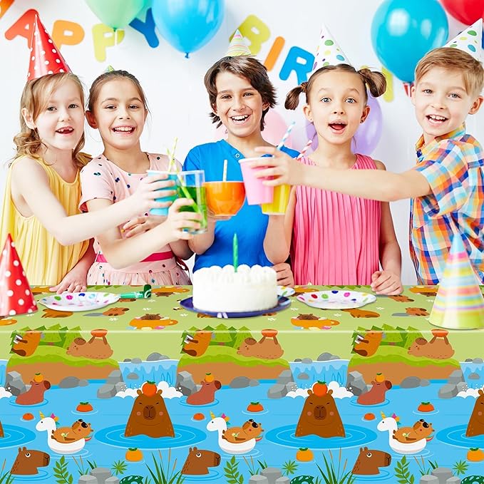 Capybara Party Tablecloths - 3Pcs Capybara Birthday Party Table Cover Decorations, Cute Animals Themed Rectangular Plastic Disposable Table Cloth for Kids Birthday Baby Shower Animals Theme Events