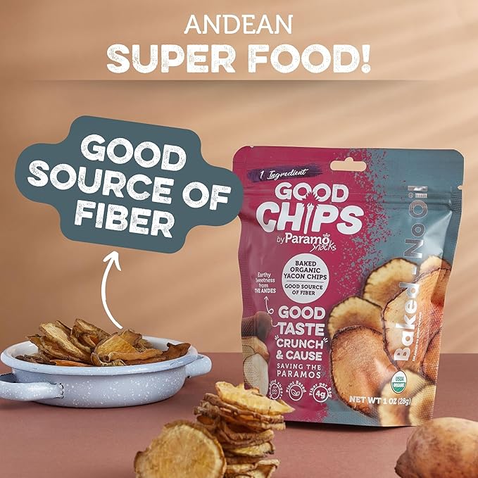Baked Organic Yacon Chips by GOOD CHIPS! 100% Natural, Oil Free, Only One Ingredient: Yacon Root, USDA Organic, Earthy Sweet Superfood, Good Source of Fiber, 1 oz Bags, Pack of 8