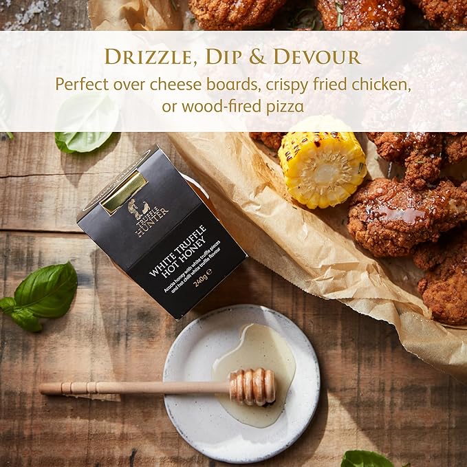 TruffleHunter - White Truffle Hot Honey - Acacia Honey with Truffle Pieces & Chilli Condiment - 8.4oz