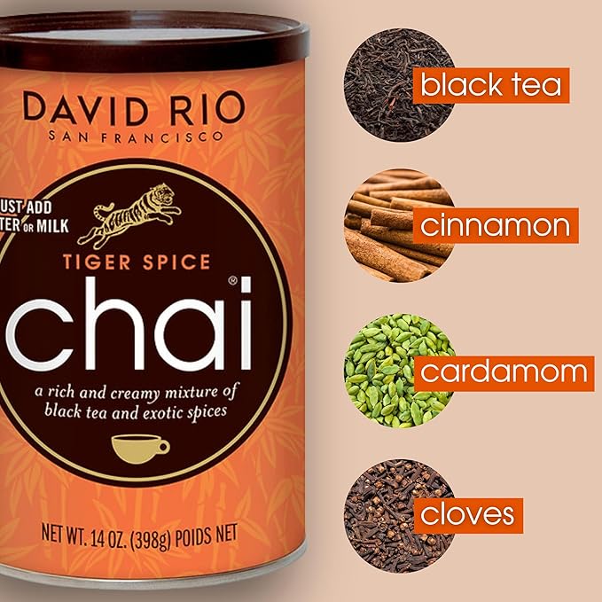 Tiger Spice + Elephant Vanilla Chai Tea Latte Mix (2 Pack) Decaf Black Tea, Organic Spices, Dairy Free, Serve Hot or Cold, Just Add Water or Milk