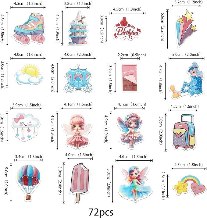72 Pack Edible Fairy Cupcake Toppers Happy Birthday Party Angel Fairy Cupcake Picks Wing Angel Fairy Cake Decorations Party Supplies